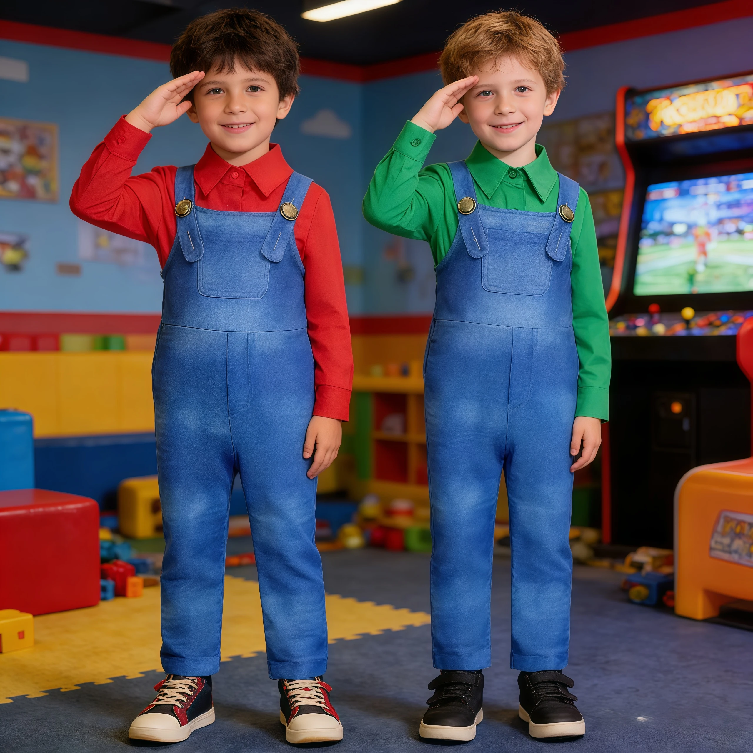 

Красная и зеленая игровая рубашка Anime Bros Boys с комбинезоном для детей, костюм для Хэллоуина, ролевых игр, выступлений и подарков на день рождения