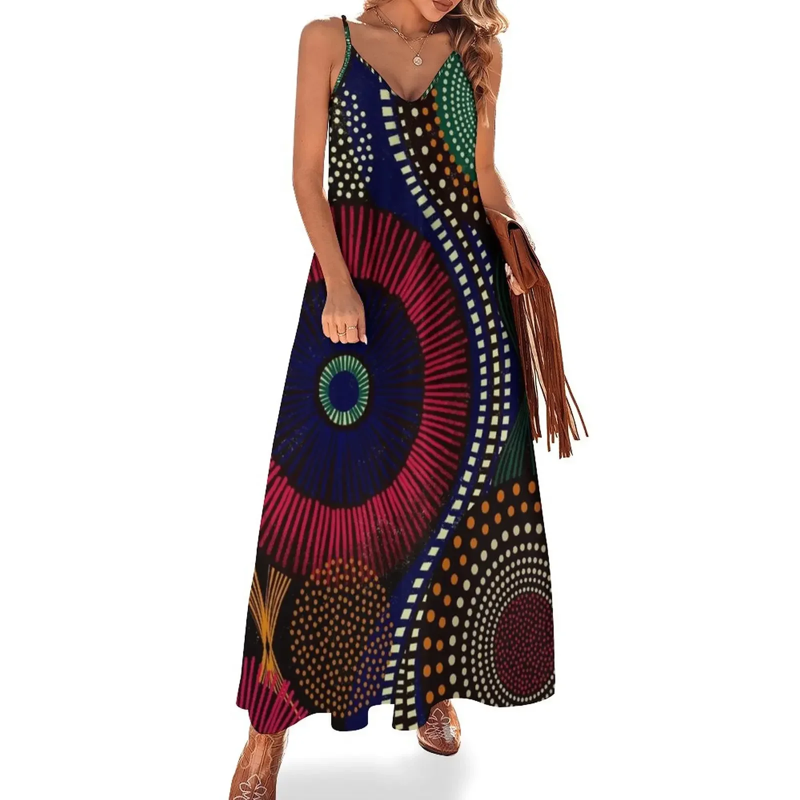 African Tribal Pattern In Colorful Tone Sleeveless Dress Prom gown evening dress woman party dress women elegant luxury