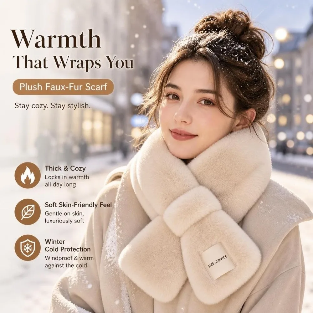 Elegant Faux Rabbit Fur Scarf Thick Solid Color Winter Neck Wrap Soft Fluffy Windproof Cross Style Shawl Women