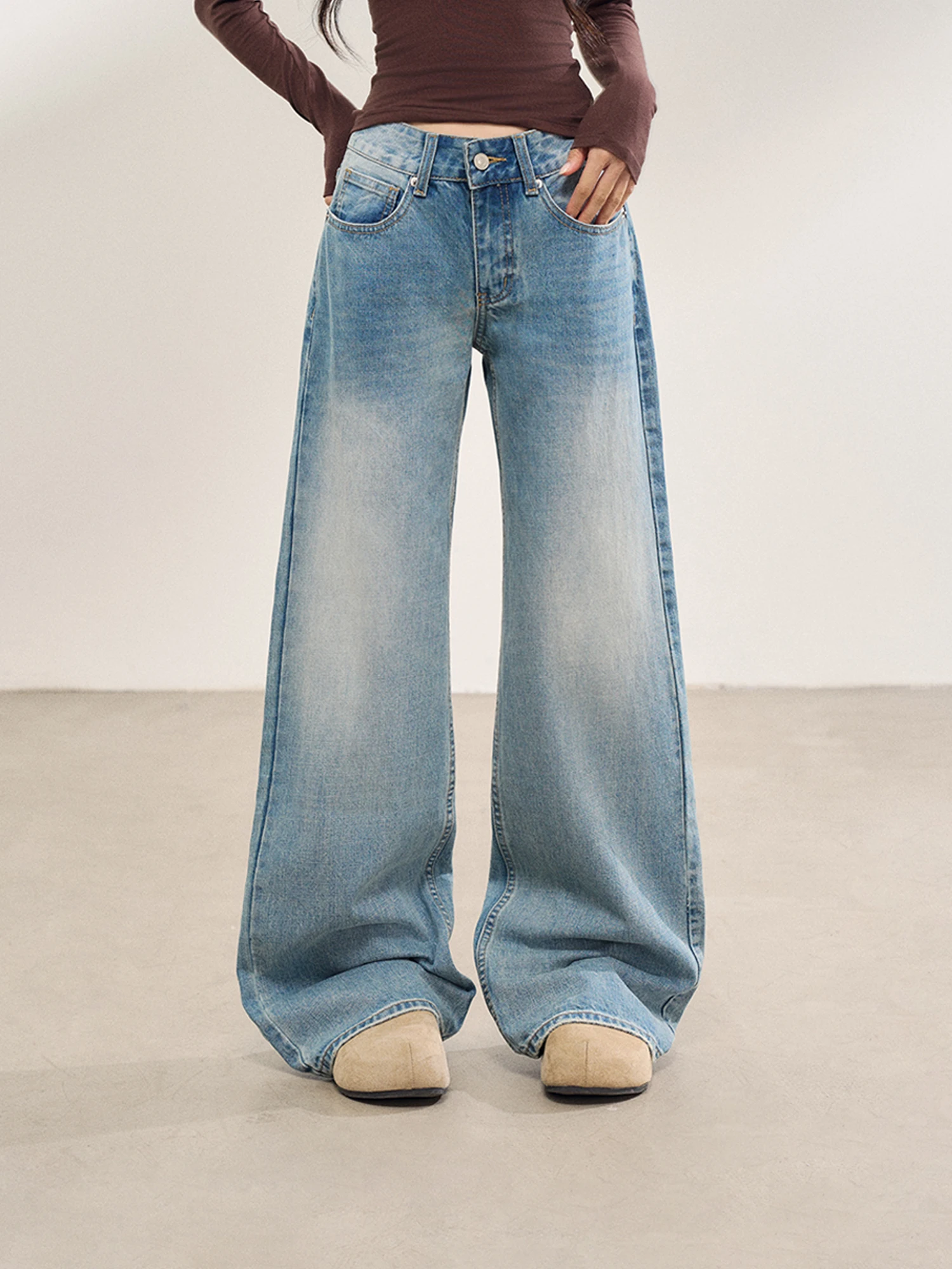 

High Waist Wide Leg Vintage Denim Jeans Women's Slim Fit Drapey Floor-Length Pants Casual Cotton Color Loose Fit