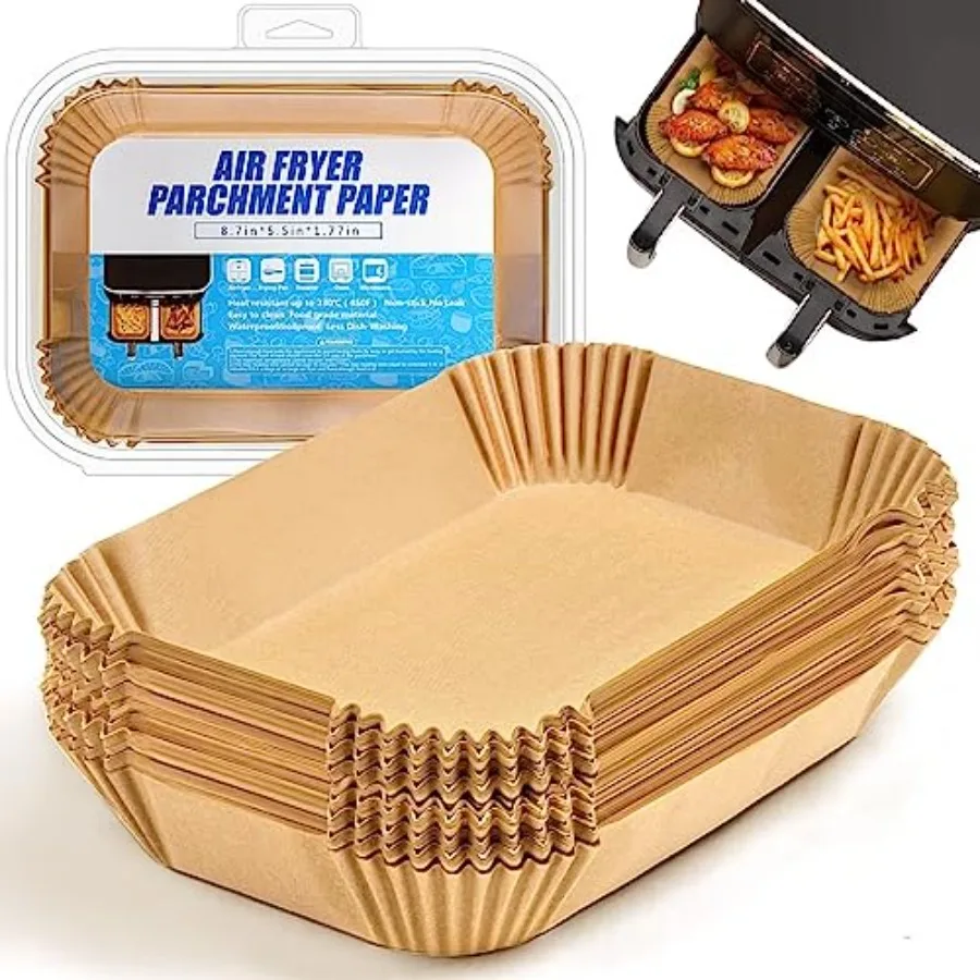 

Air Fryer Liners Disposable for Ninja Airfryer: 125pcs 8.7x5.5 Rectangle Parchment Paper for Air Fryer Dual Basket Ninja DZ201
