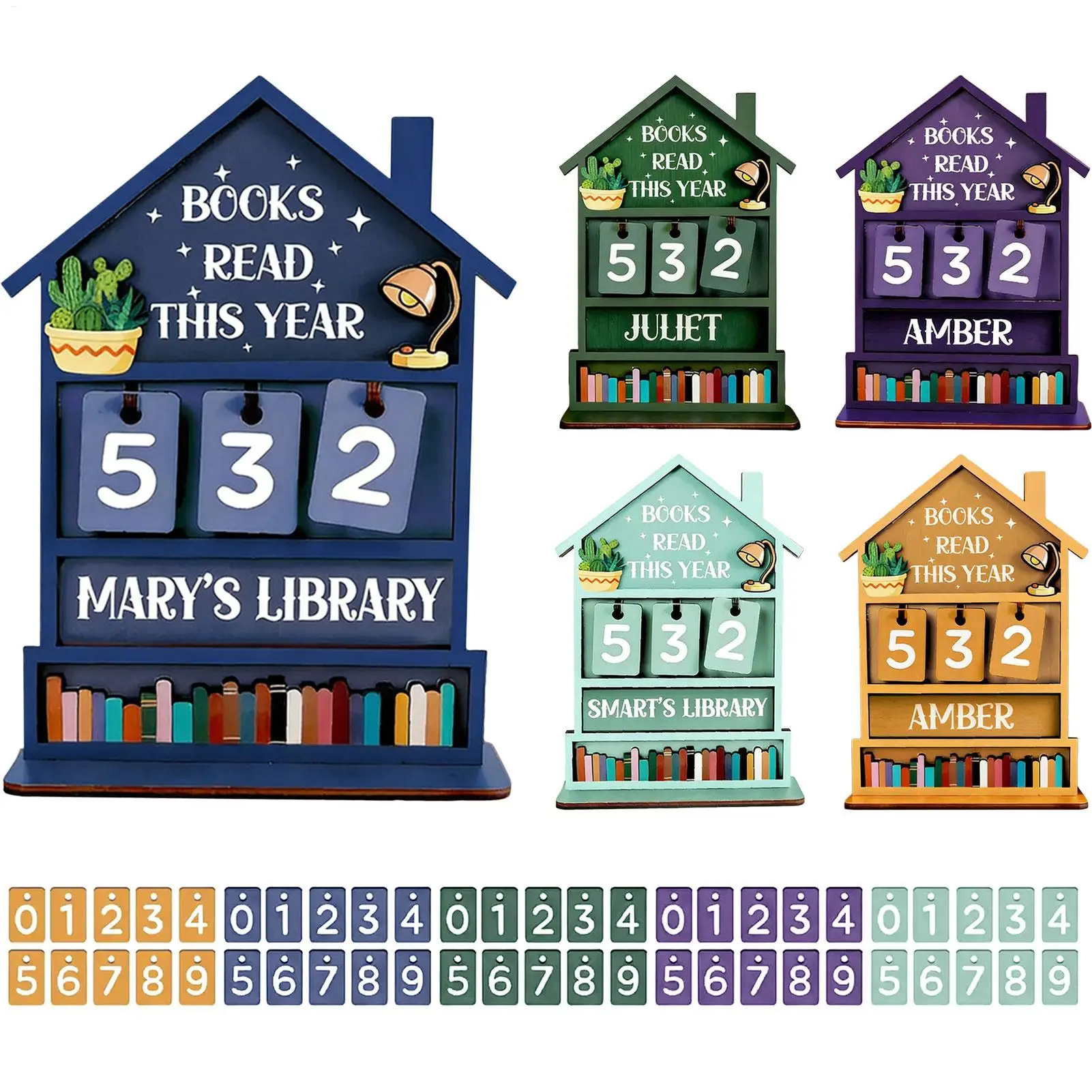 Wooden Books Read Tracker Manual Reading Progress Display Book Counter Sign for Shelf Desk Table Display Office Library Decor