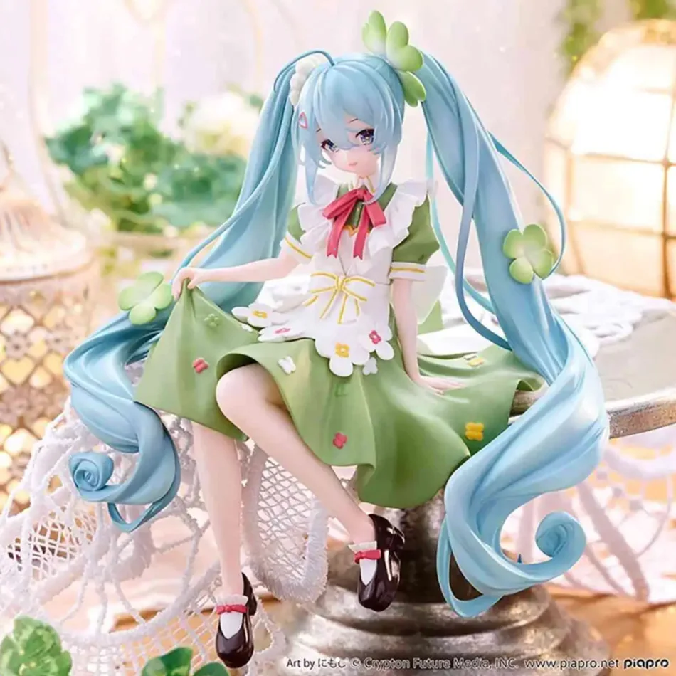Figura de Anime Hatsune Miku de 15 cm, Versión Noodle Stopper Clover Figura de PVC para decoración de escritorio, modelo coleccionable de chicas Kawaii para niños, juguete de muñeca, regalos