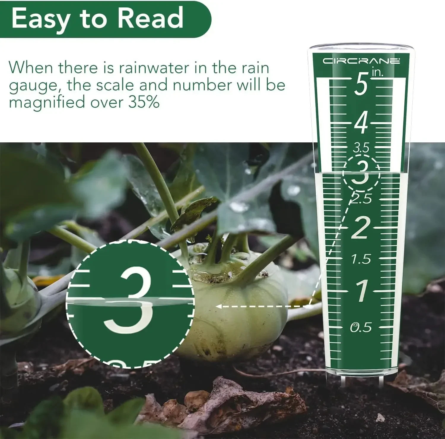 5 Inch Capacity Rain GaugeOutdoor Easy-to-Read Rain Gauge with Magnified Scale and NumbersFor Garden Patio Yard Field Lawn