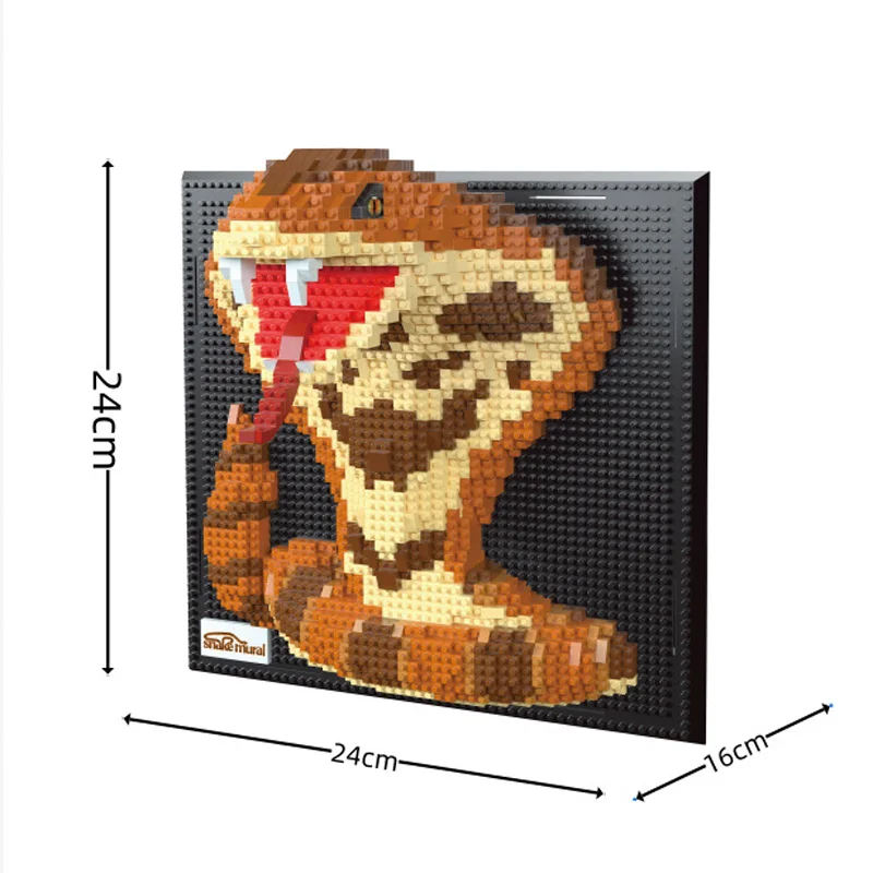 ثلاثية الأبعاد اللبنات ثعبان القرش الأسد الحيوان رئيس جدارية جدار كتلة DIY بها بنفسك البناء تجميع جدار ديكور معلقة النحت لعبة هدية