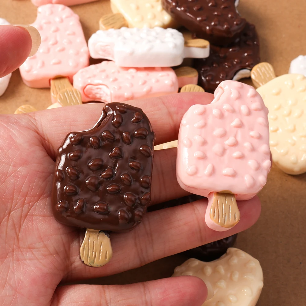 4pcs Simulation Food Ice Cream Charms Flatback Cabochon Embellishments DIY Scrapbooking for Girls Hairpin Brooch Hair Bows