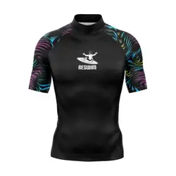 Letnie męskie stroje kąpielowe wysypka straż koszulka surfingowa z krótkim rękawem UPF 50 strój kąpielowy wszech czasów t-Shirt sportowy Surf nurkowanie odzież Rashguard