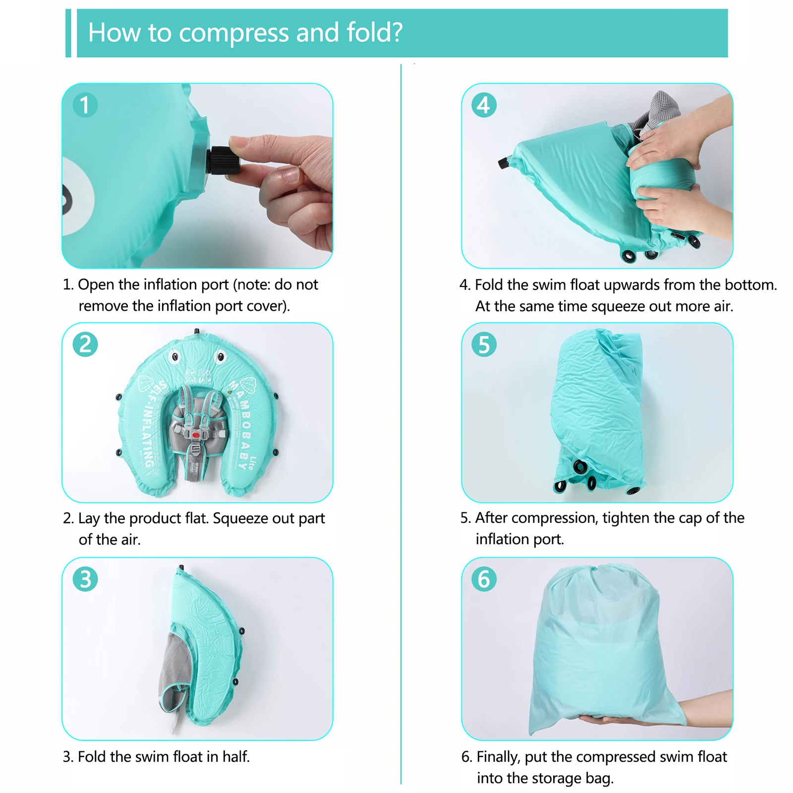 Flutuador Mambobaby Autoinflável para Bebês com Toldo, Flutuador de Piscina Compactável