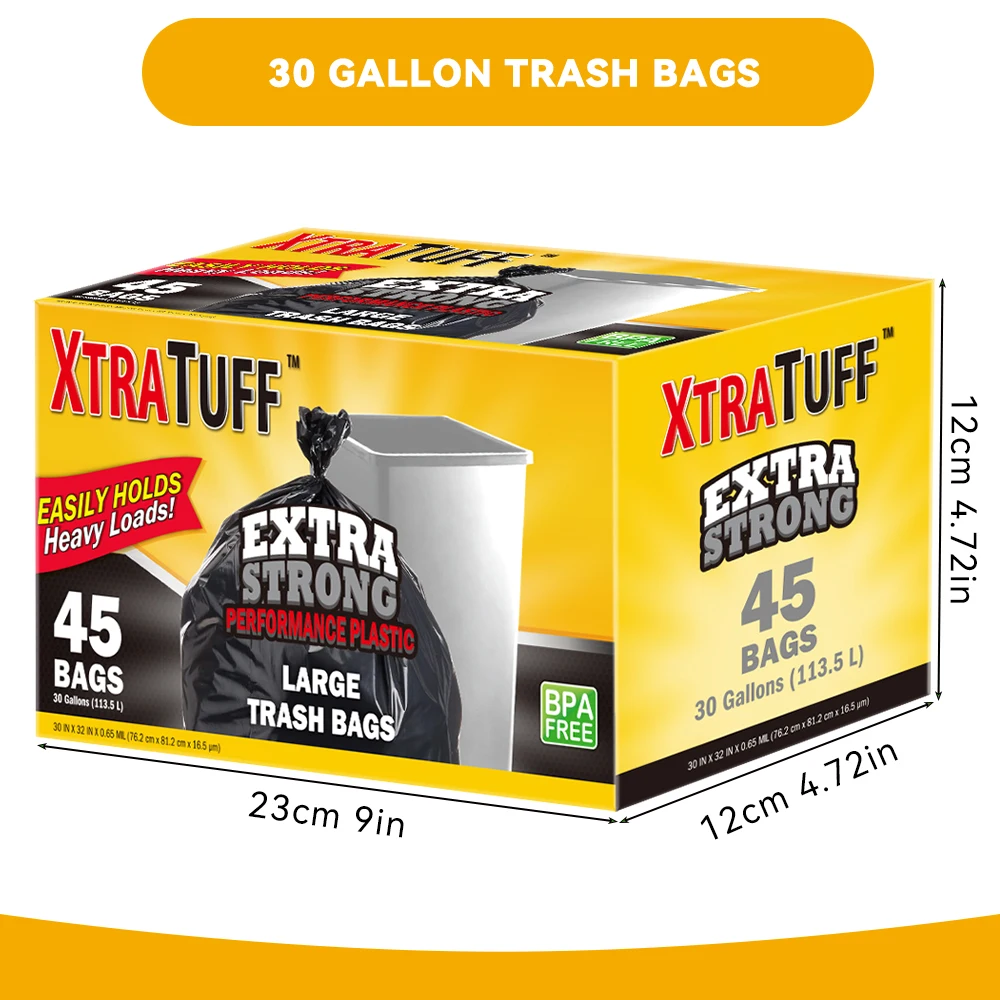 Xtratuff Trash Bags 30 Gallon Black Large Trash Bag Garbage Bags Heavy Duty 45 Count