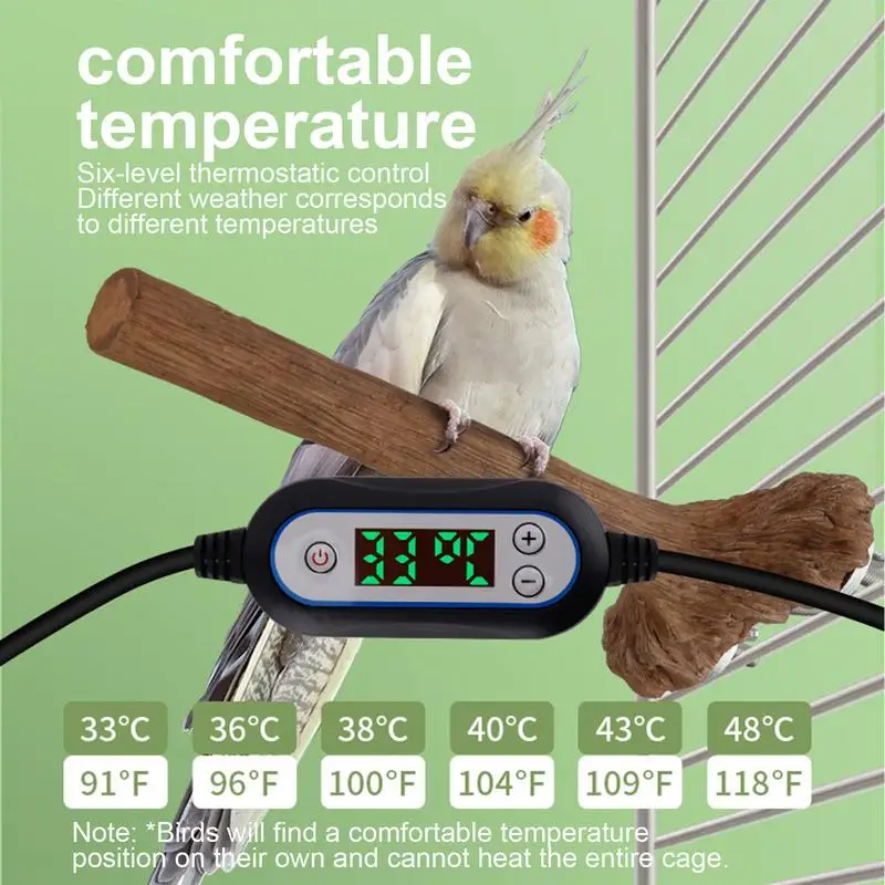 Bird Thermo Perch Heated Simulated Wood Perch Stand Stick Stable Bird Heating Station Pole For Pigeons Mynas African Grey