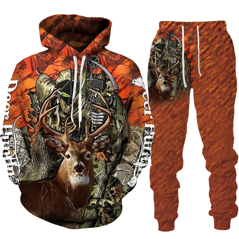 Country Deer Hunting 3D Print Tracksuit Set Man Woman Casual Hoodie+Pants 2pcs Set Fashion Camo Streetwear Pullover Clothes