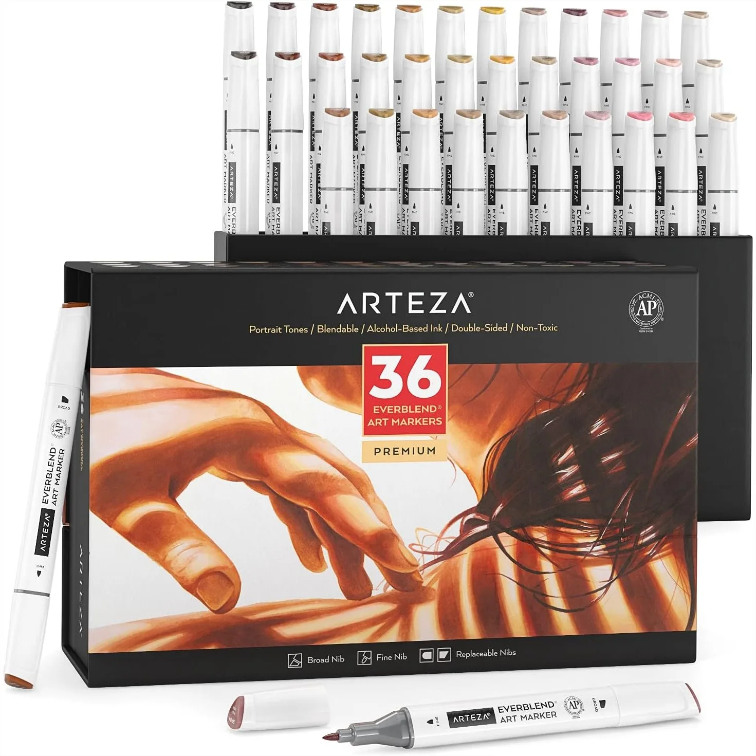 

Alcohol Markers Set of 36 Portrait & Skin Tone, Dual Tip Fine and Chisel Nibs for Drawing, Low-Odor Blending Markers with
