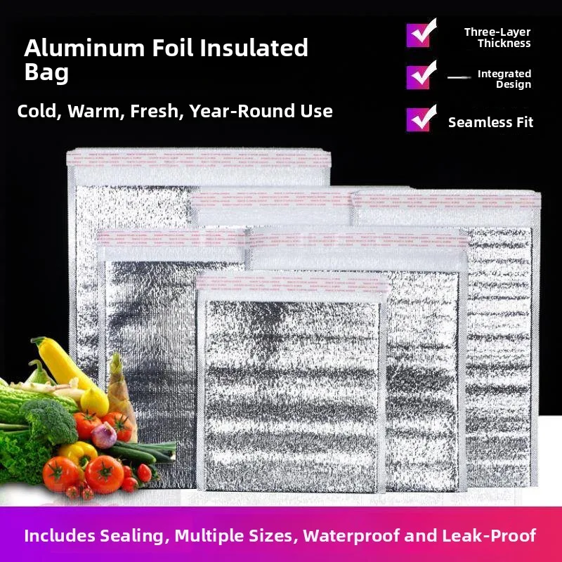 Insulated Food Delivery Thermal Bag Aluminum Foil Barbecue Takeaway Seafood Cold Drink Insulation Bag Pizza Packaging