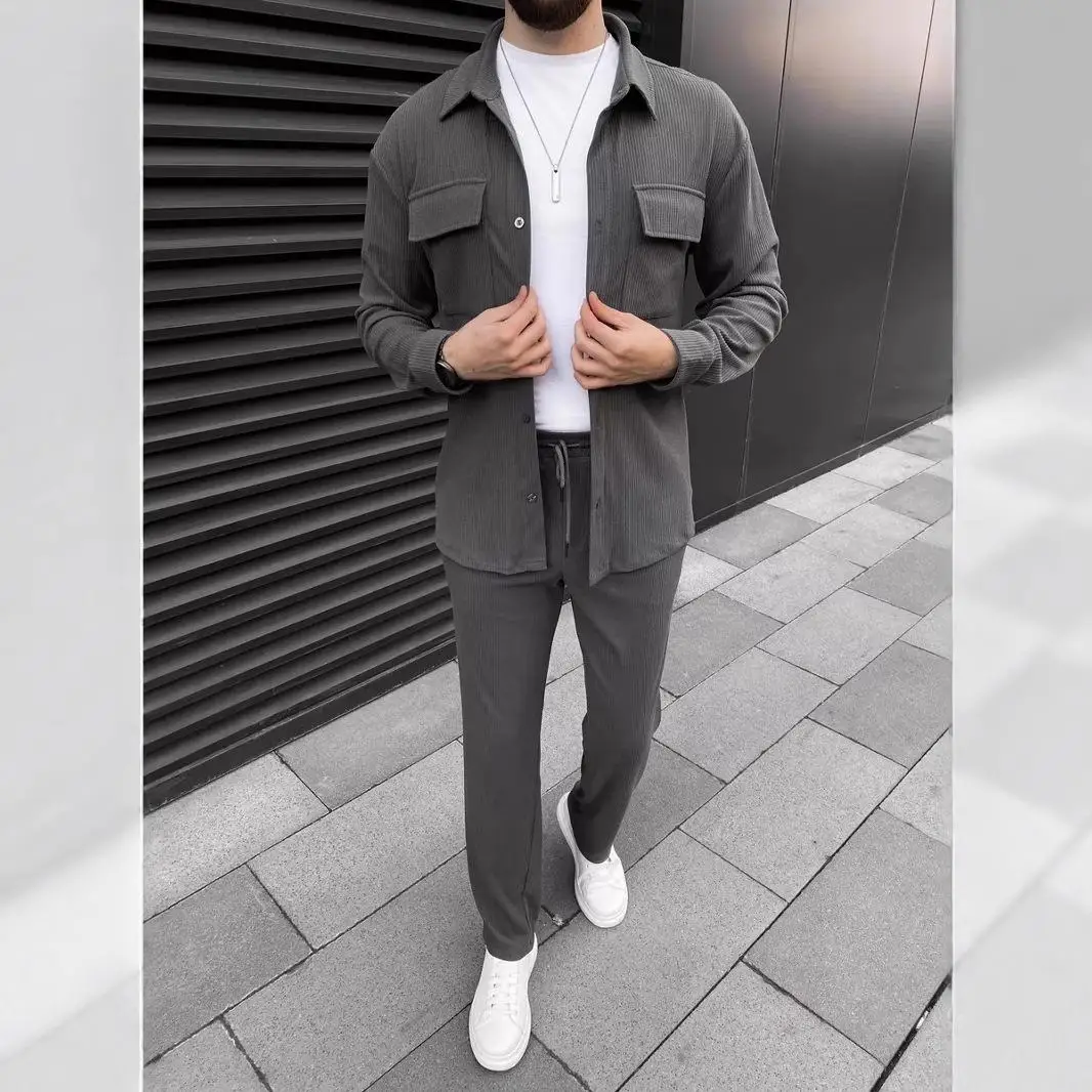 

Men's Corduroy Long Sve Long Pants Jaet Two-Piece Set Spring Autumn Casual Sports Suit Comfortable Breathable Soft Material