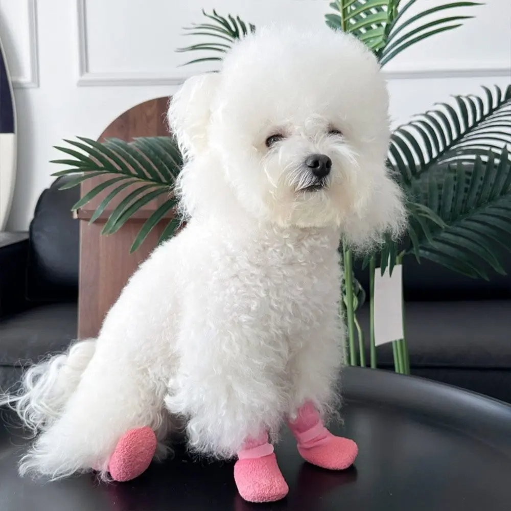 4Pcs/Set Cute Anti-slip Dog Shoes Anti-dirty Adjustable Pet Boots Wear Resistant Waterproof Pet Paw Protector Pet Supplies