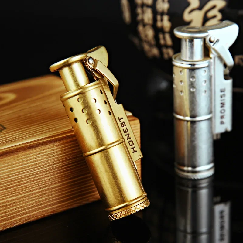 Vintage Personality Retro Brass Kerosene Lighter Creative Nostalgic Windproof Grinding Wheel Lighter Men\'s Gadget Accessories