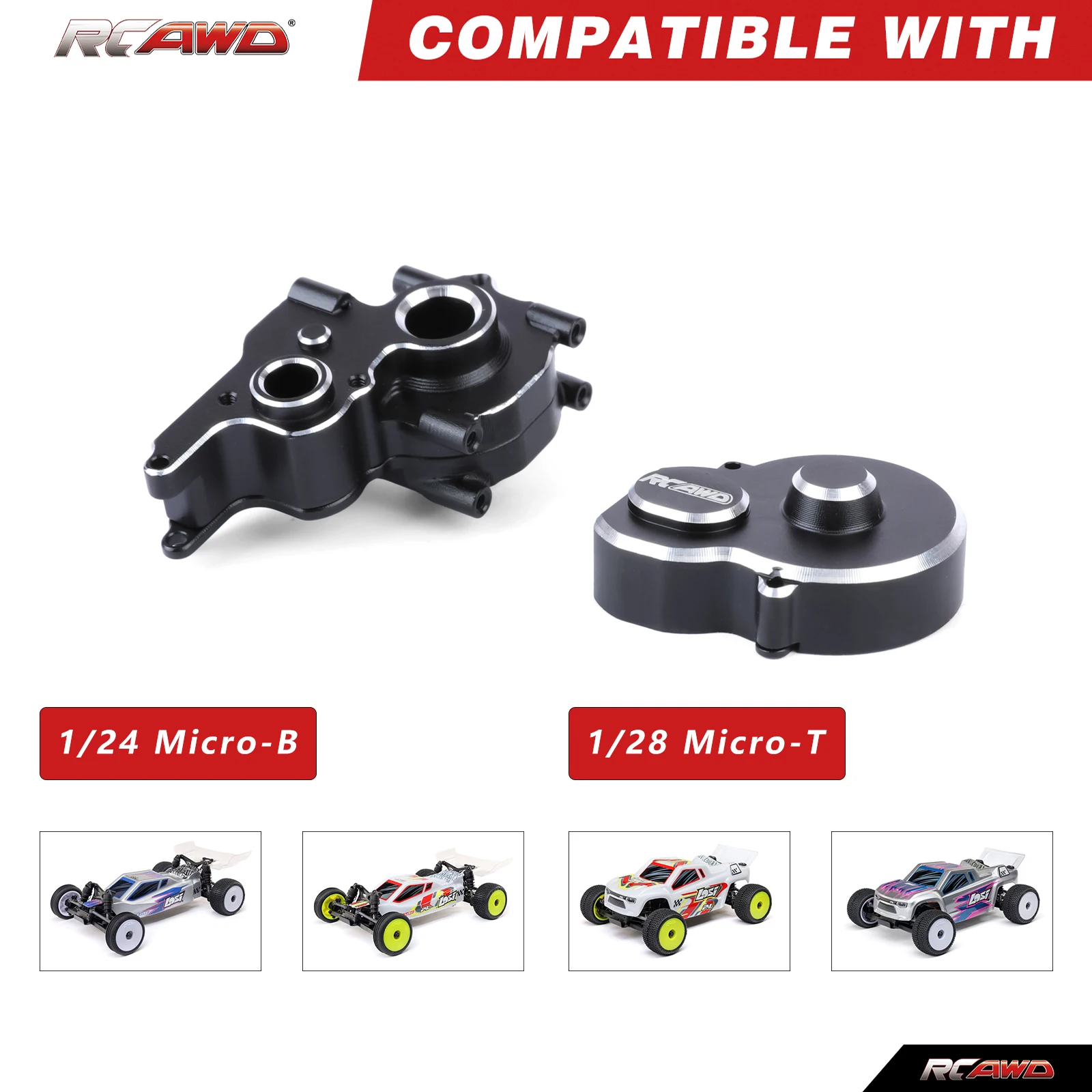 RCAWD Aluminum Transmission Case Set for Losi 1/24 Micro-B LOS00007 1/28 Micro-T LOS-1392 Gearbox Housing Gear Box Cover Upgrade