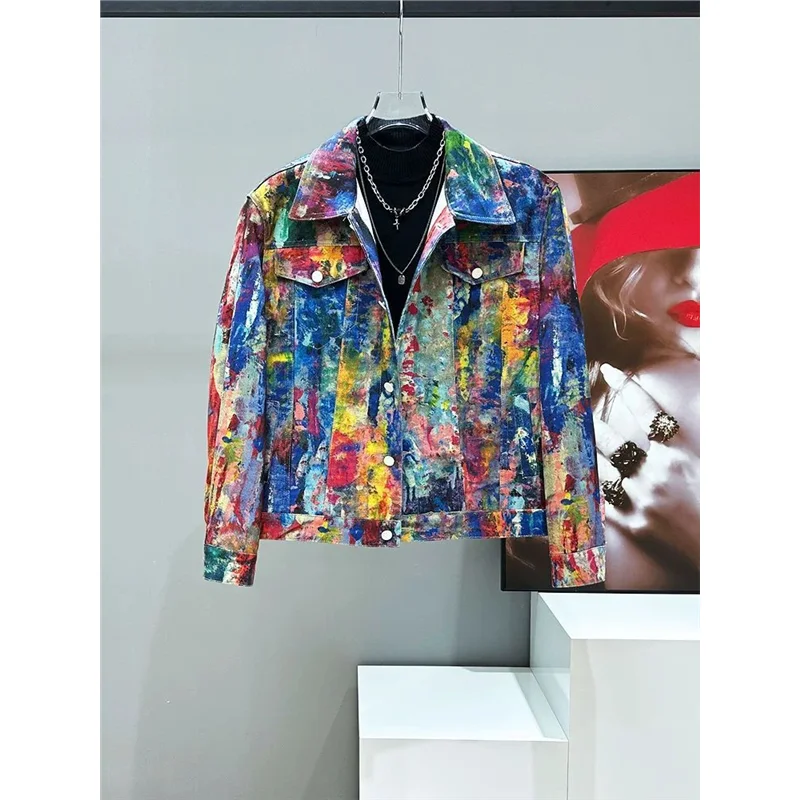 

Spring New Sle Men's ort Denim Jaet fiti Painted Casual Faion Outerwear Spring Autumn Seasonal Wear