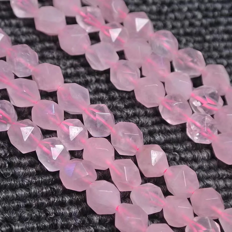 Natural Faceted Pink Quartz Stone Beads Round Loose Spacer Beads For Jewelry Making DIY Bracelets Necklace 15\