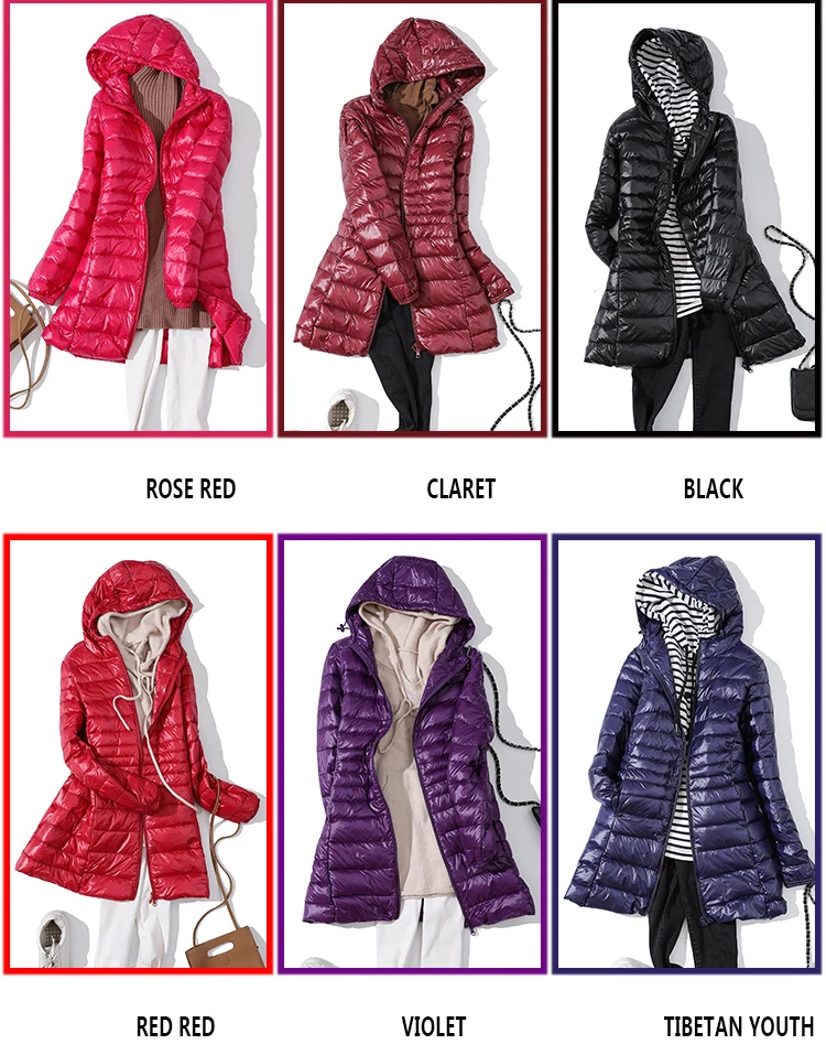 Plus Size Ultra-light Thin Down Jacket Women Long Autumn Winter Slim Hooded Warm White Duck Down Coat Women Packable Outerwear
