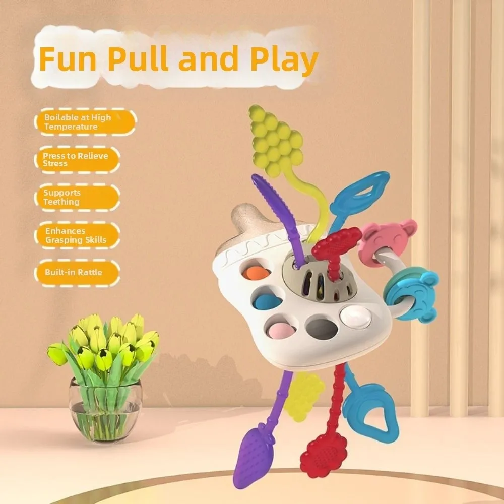 Cuerda de tracción Multicolor, función de dentición, botella de leche, desarrollo sensorial, inspirado en Montessori, empuje y tracción