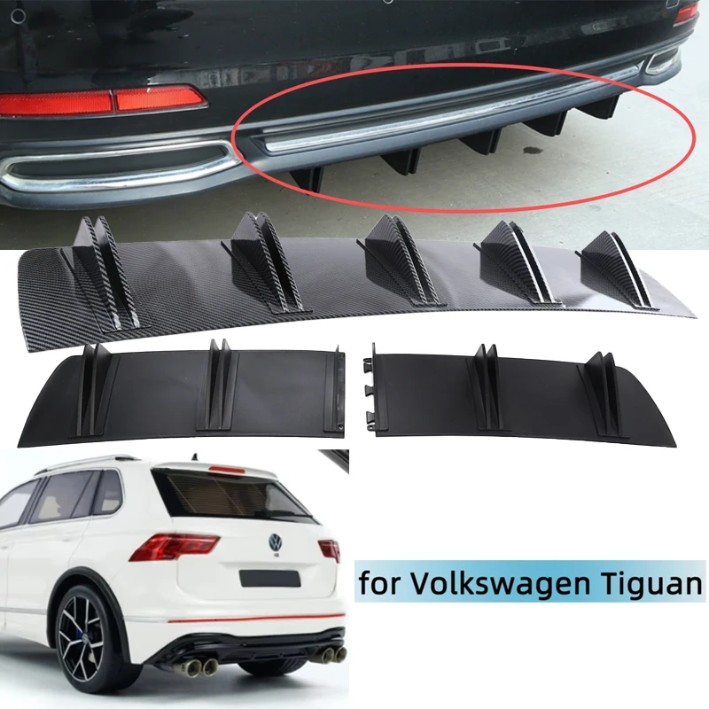 

For Volkswagen Tiguan Car Rear Bumper Lip ABS Double Wing Rear Shark Chassis Fin Style Curved Bumper Lip Diffuser Anti-collision