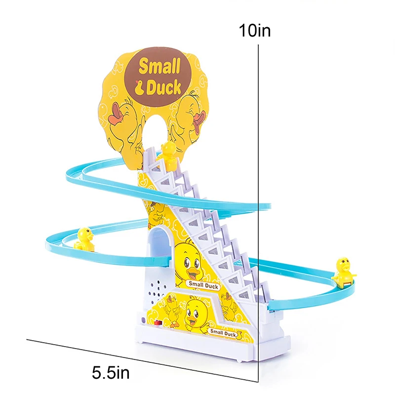 Electric Duck Climbing Stairs Slides Set with LED Flashing Lights Music Race Car Tracks Roller Coaster Kids Educational Toys