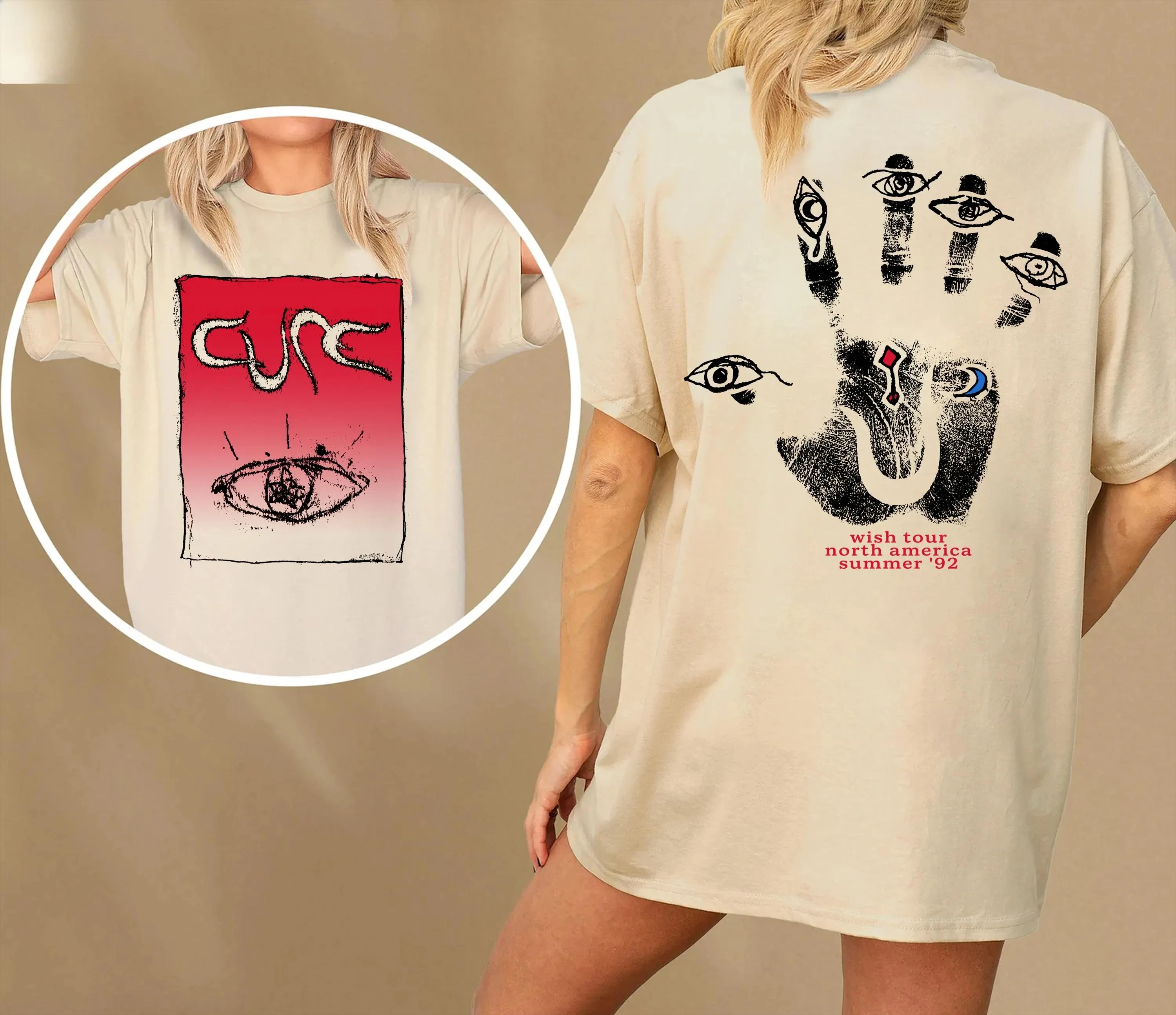 

Plus Size Summer Women's Vintage The Cure Wish Tour Graphic T-Shirt Cotton Breathable Stylish Versatile Street Style Oversized