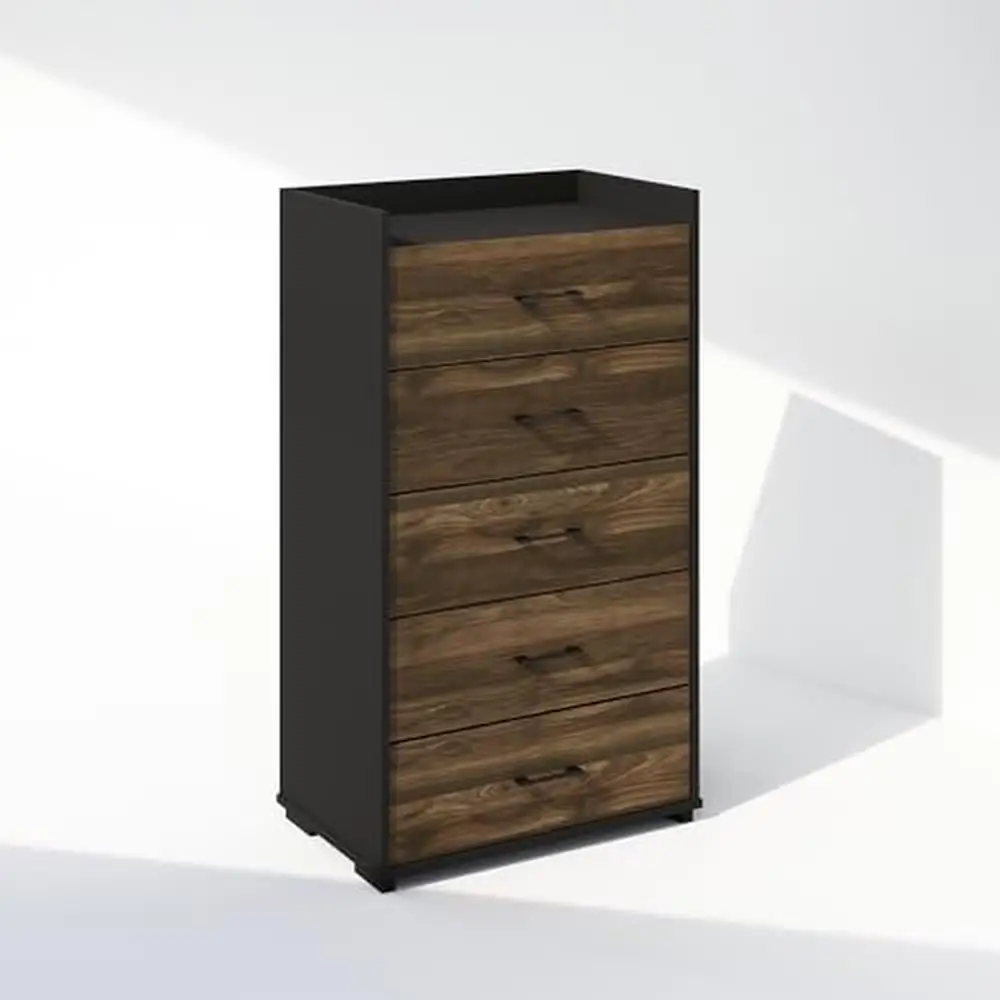 5-Drawer Simple Chest Columbia Walnut/Black Bedroom Storage Organizer PEFC-Certified Engineered Wood 15.43"D x 24.72"W x 43.03"H