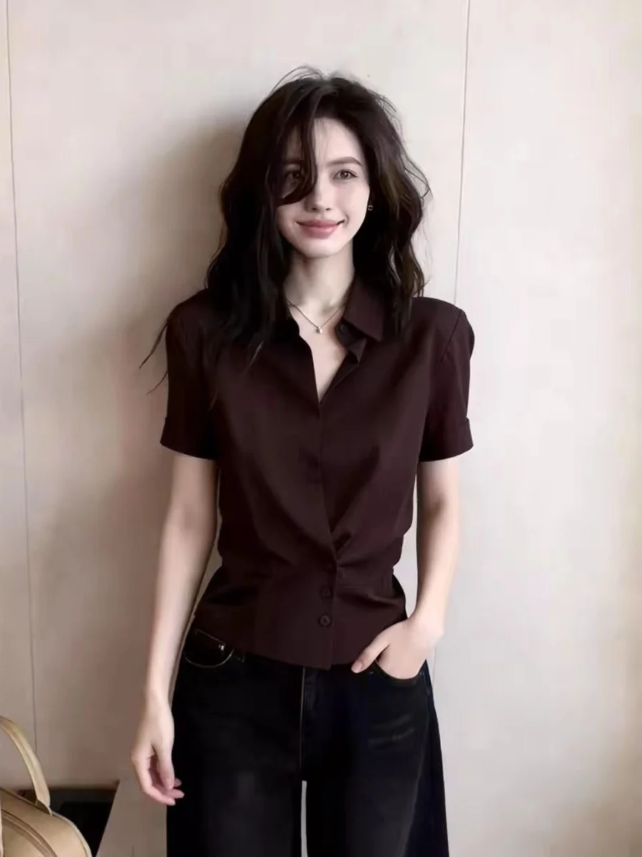 

Stylish Unique Design Women's Top Super Beautiful Summer 2026 Fashion Trend Breathable Skin-friendly Short Sleeve Button-Up