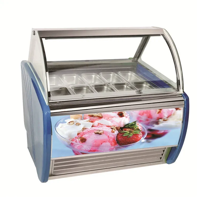 Gelato Display Cabinet/ice Cream Freezer Display Cooler (heat Wire Single-temperature Arc Glass Inside ) -16 ~ -18℃ 10 Plates