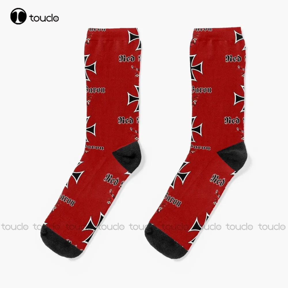 Manfred Von Richthofen The Red Baron And His Fokker Dr.1 On Red Background. Socks Fun Socks For Men Design Cute Socks  Art