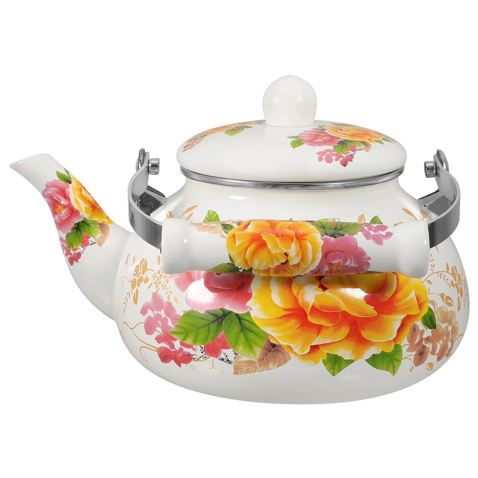 

Vintage Enamel Tea Kettle with Comfortable Handle Large Spout Stovetop Water Kettle for Daily Use Heat Resistant Rustproof Retro