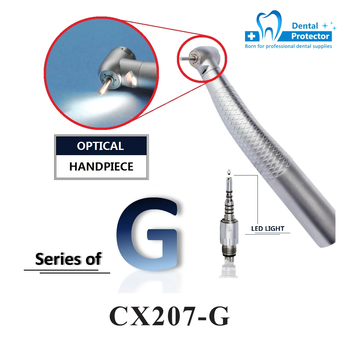 COXO CX207-G Dental Turbine Fiber Optic High Speed Handpiece Air Rotor Standard LED Coupler 6 Pin Fit KAVO NSK Sirona WH