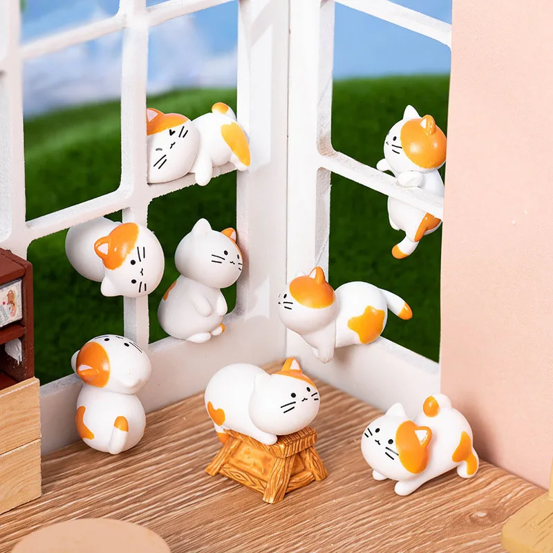 8pc Funny Cute Orange Cat Animal Car Decoration Pvc Craft Miniature Figure Tiny for Bonsai Microlandscape Fairy Garden Decor