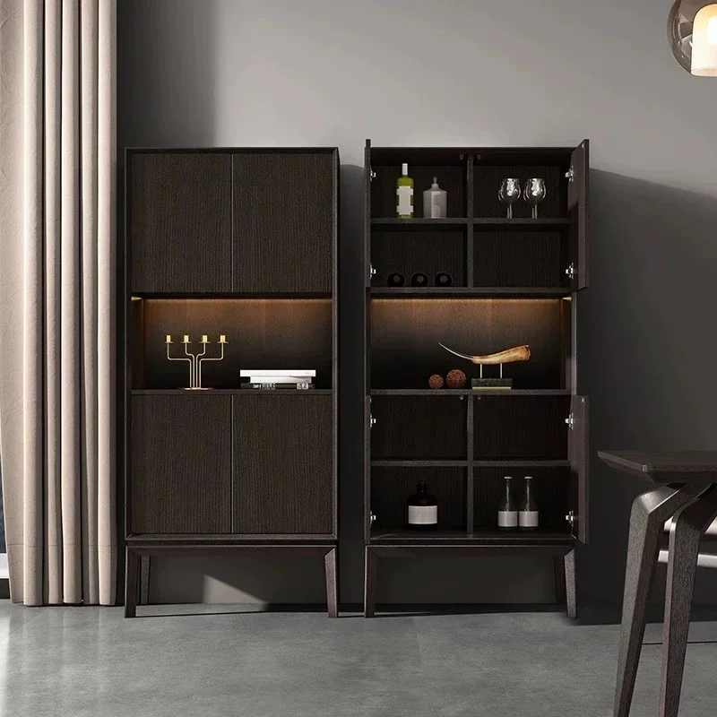 Italian smoked color solid wood wine cabinet modern simple integrated display cabinet against the wall shelf side cabinet