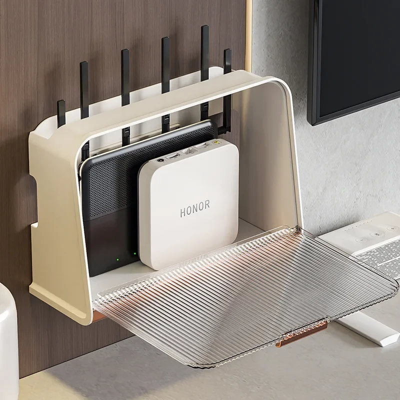 Storage Case Wi-Fi Router Shelf Large Capacity Dustproof Visible Design Smooth Edge Simple Appearance Save Space Plastic