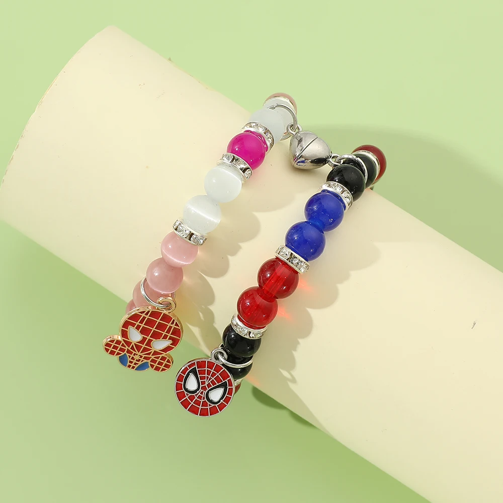 Disney-pulsera de pareja con cuentas versátiles, colgante de corazón magnético de Spider-Man, serie Marvel Universe, nueva moda, 1 pieza