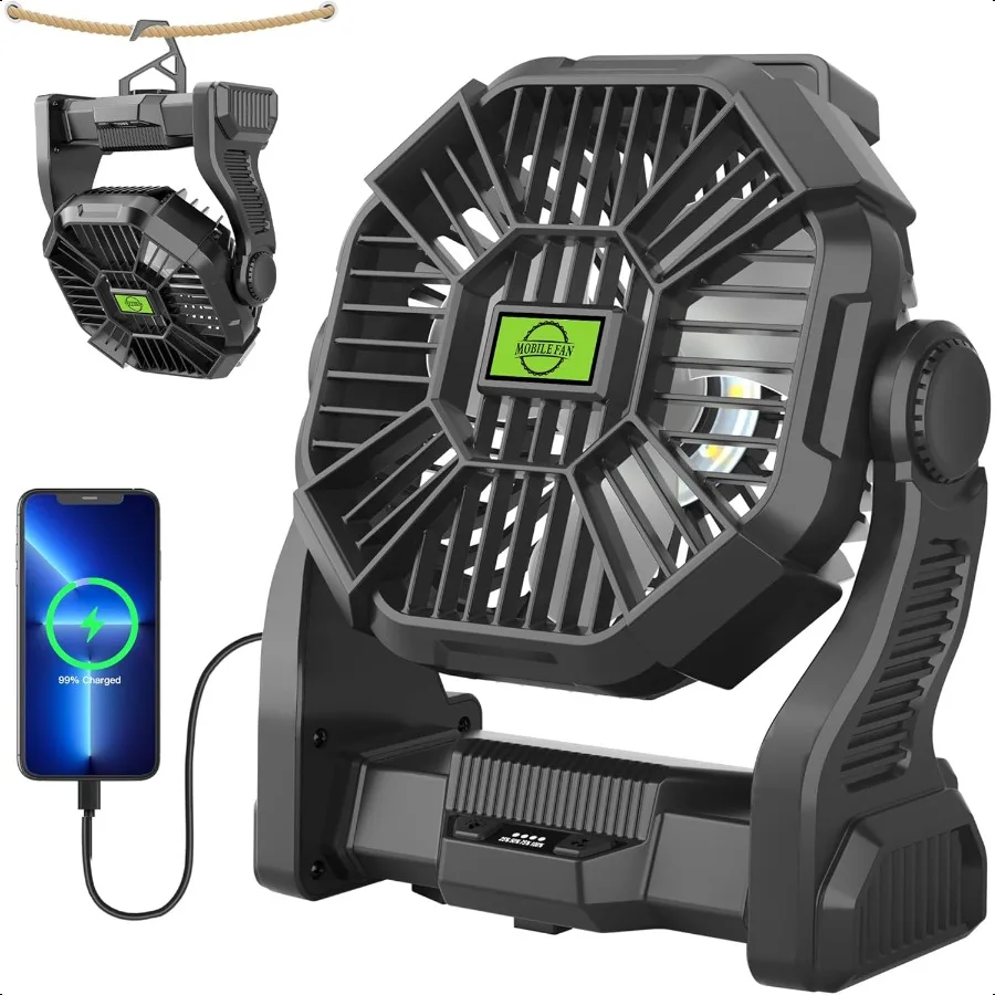 

Rechargeable Portable Camping Fan for Tent with LED Light 270Pivot USB Personal Battery Powered Fan Outdoor Camping entials Bat