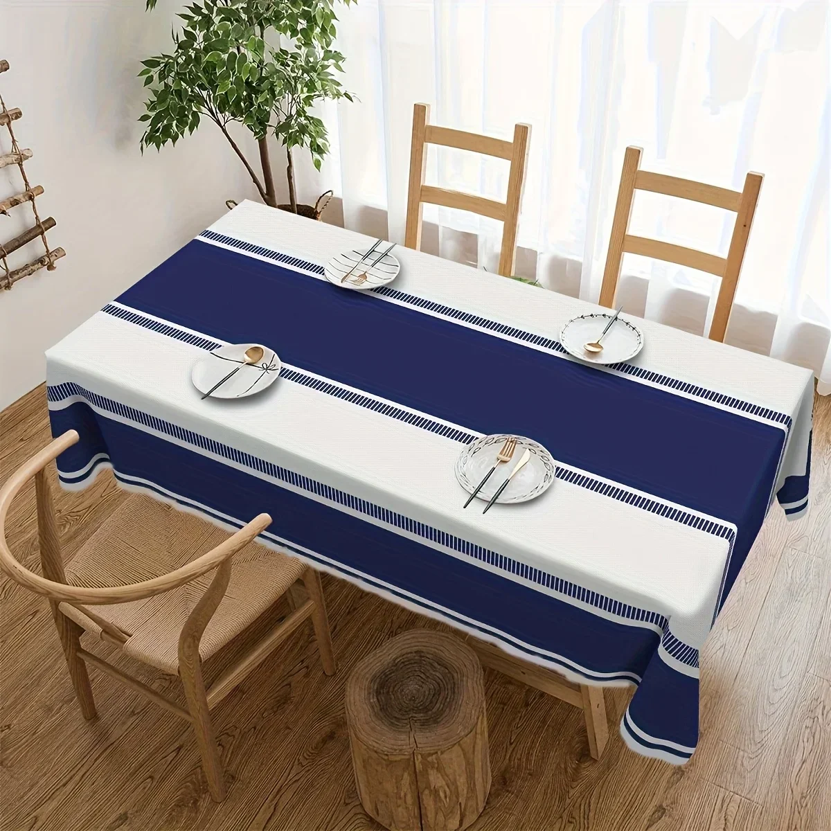 One navy blue farmhouse check tablecloth, high-end decoration, home decoration