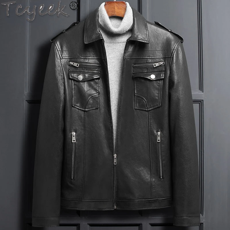 

Tcyeek Men's Genuine Leather Jackets Spring Fall Motocycle Jacket Fashion Real Sheepskin Coat Men Clothing Chaquetas Hombre Tide