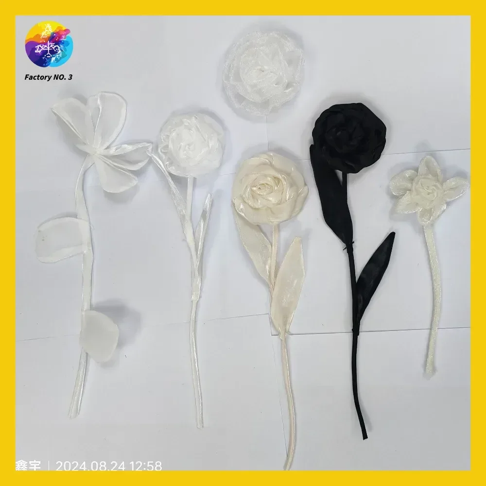 Mesh Pleated Rose Simple Three-dimensional Fabric Flower DIY Plus Pin Brooch Clothes Bag Accessories Accessories