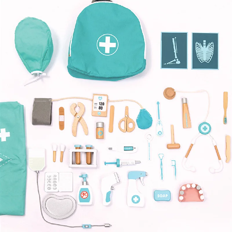 Jouet de Simulation en bois pour enfants, jeux de Simulation, cadeau pour filles, jeu éducatif, médecin, carrière, jouets d'allaitement, accessoires