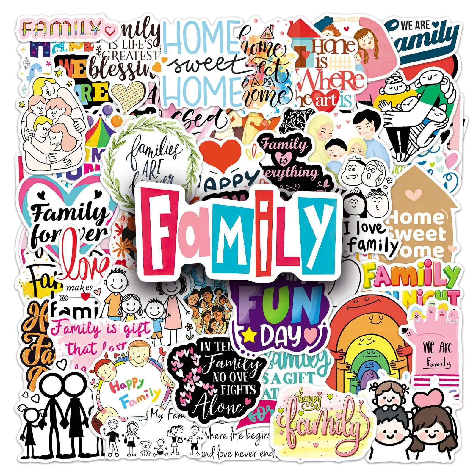50pcsFamily Stickers Family Home English Sentences Positive Energy Text Slogans Waterproof Decorative Pocket Stickers