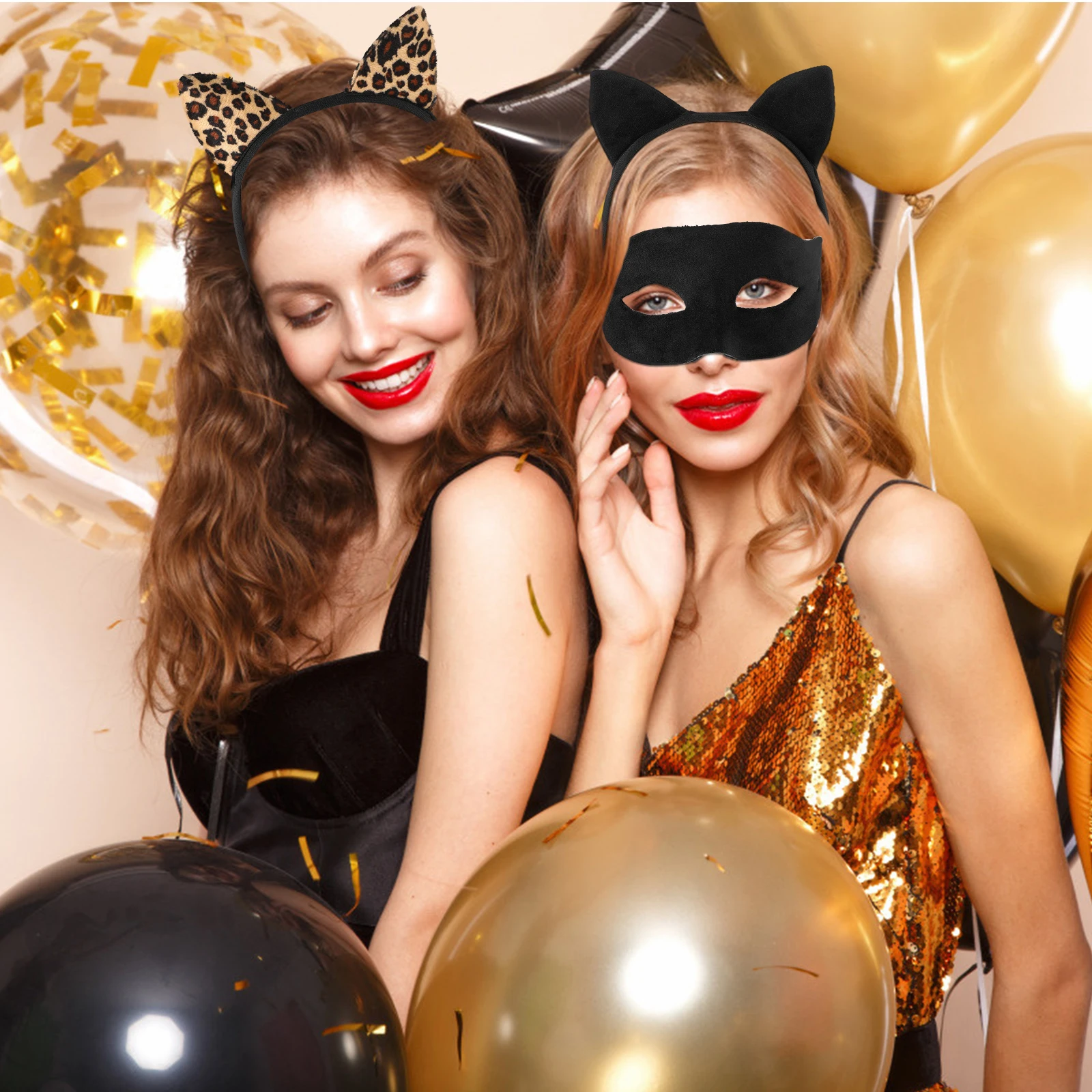 

Black Cat Ears Headband Leopard Mask Women Party Headwear Masquerade Accessories Animal Ear Hair Loop Cosplay Elastic