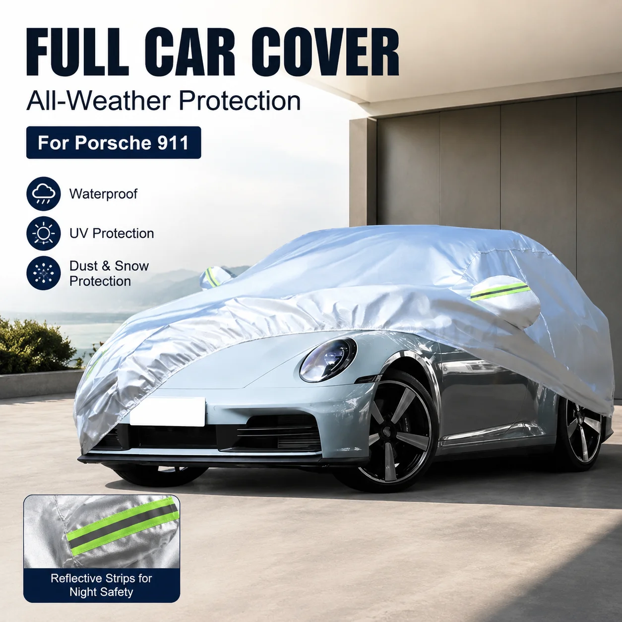 Waterproof Outdoor Full Car Cover Reflective Strip Snowproof Dustproof UV Protection For Porsche 911 Auto Exterior Accessory