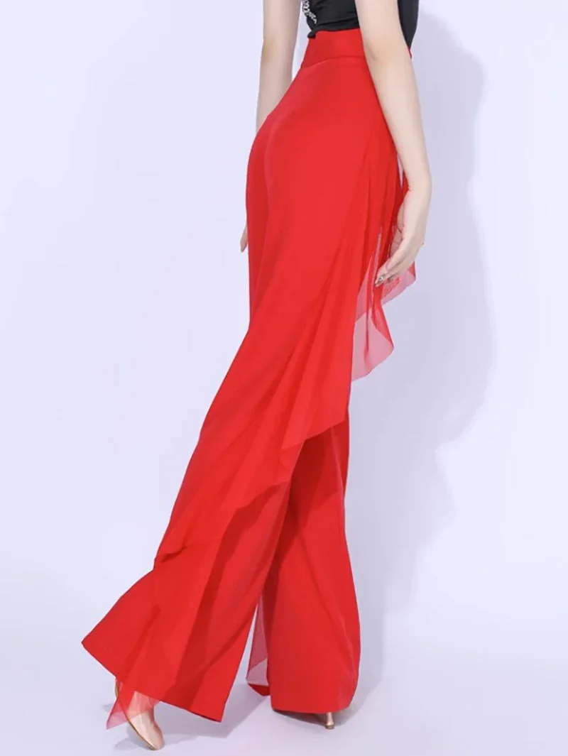 Pantaloni da ballo moderni da donna Nuovo costume da ballo latino sociale a vita alta Pantaloni da pratica a gamba larga