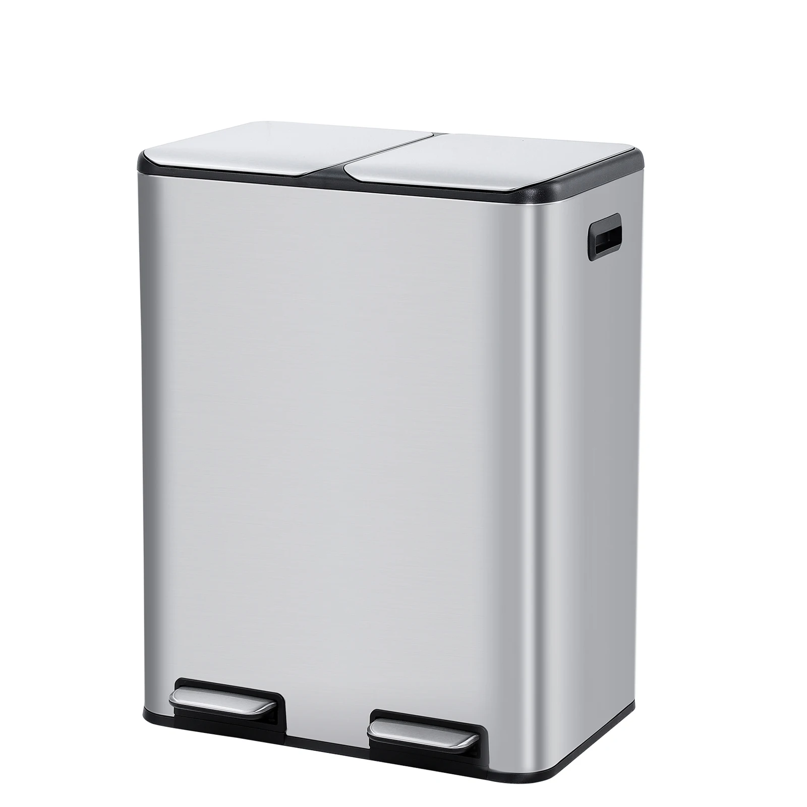 Contenedor de Residuos de Cocina de 60L con Pedal, Tapa de Cierre Suave, 2 Compartimentos de 2x30L, Cubo de Basura de Acero Inoxidable a Prueba de Olores para Hogar y Oficina