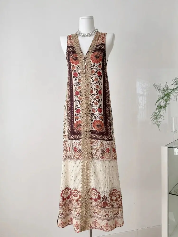 

High Quality Elegant Vintage Bohemian Long Dress Women Flower Embroidery Design Dresses Casual Holiday Vacation Clothing Vestido