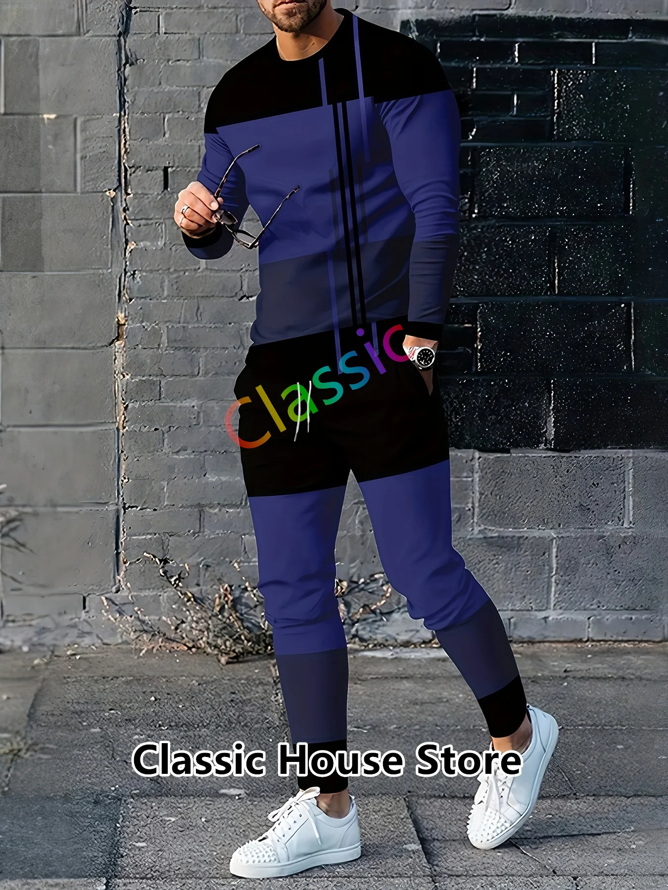 Conjunto de 2 piezas para hombre, camiseta de manga larga y pantalones, ropa deportiva informal para correr, chándal de moda, ropa de gran tamaño